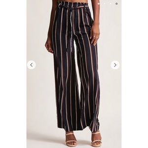 Belted Multistripe Palazzo Pants